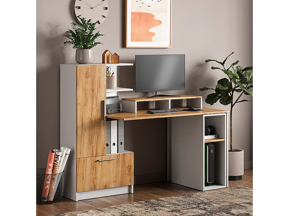 Bureau wit/goudkleurig eiken 150x59x120 tomy