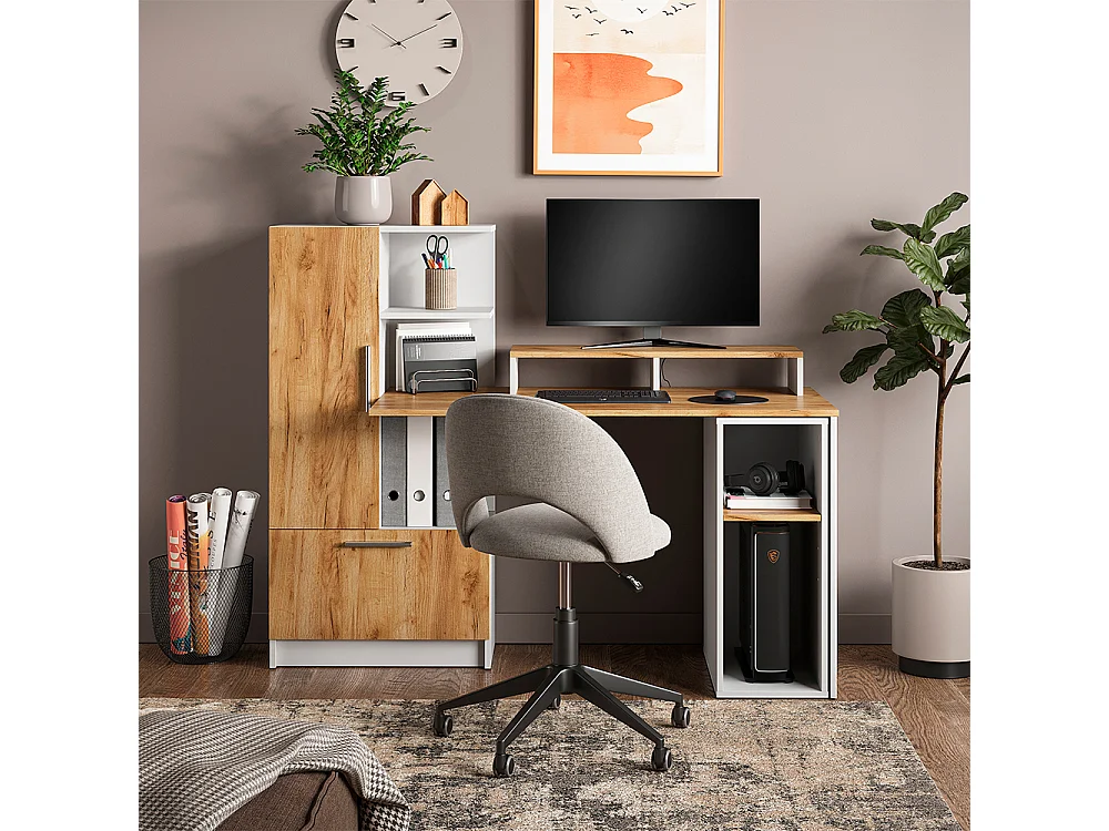 Bureau wit/goudkleurig eiken 150x59x120 tomy