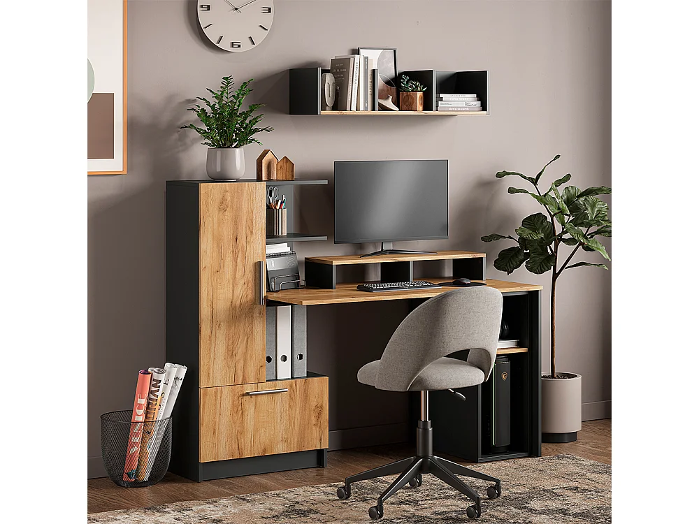 Bureau anthracite/chêne de force doré 150x59x120 tomy