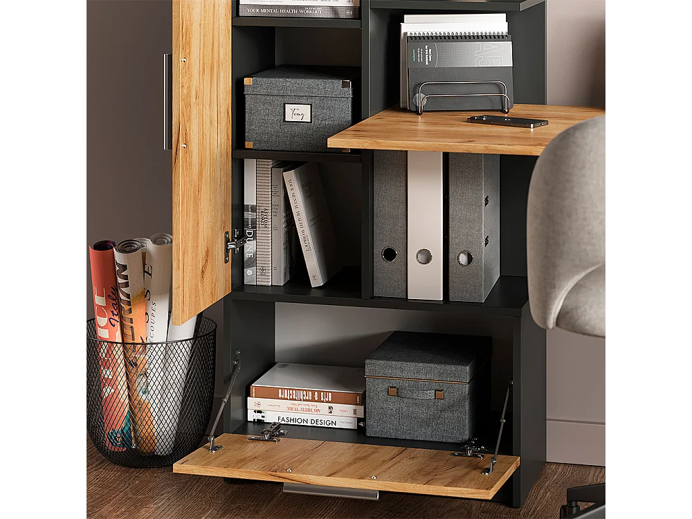 Bureau anthracite/chêne de force doré 150x59x120 tomy