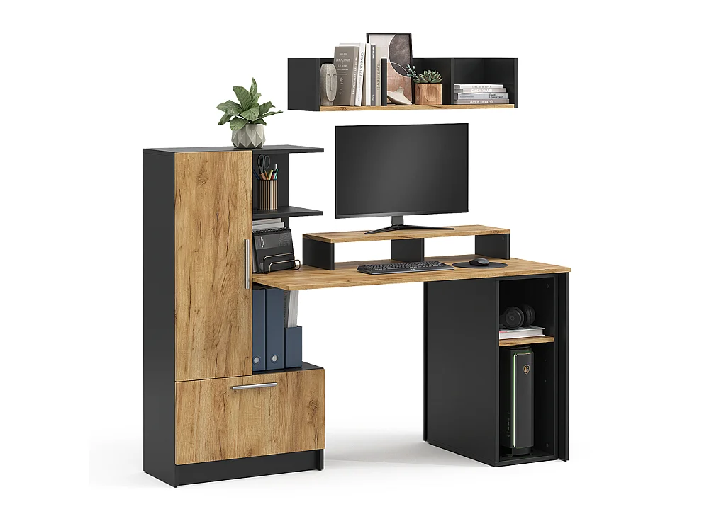 Bureau anthracite/chêne de force doré 150x59x120 tomy