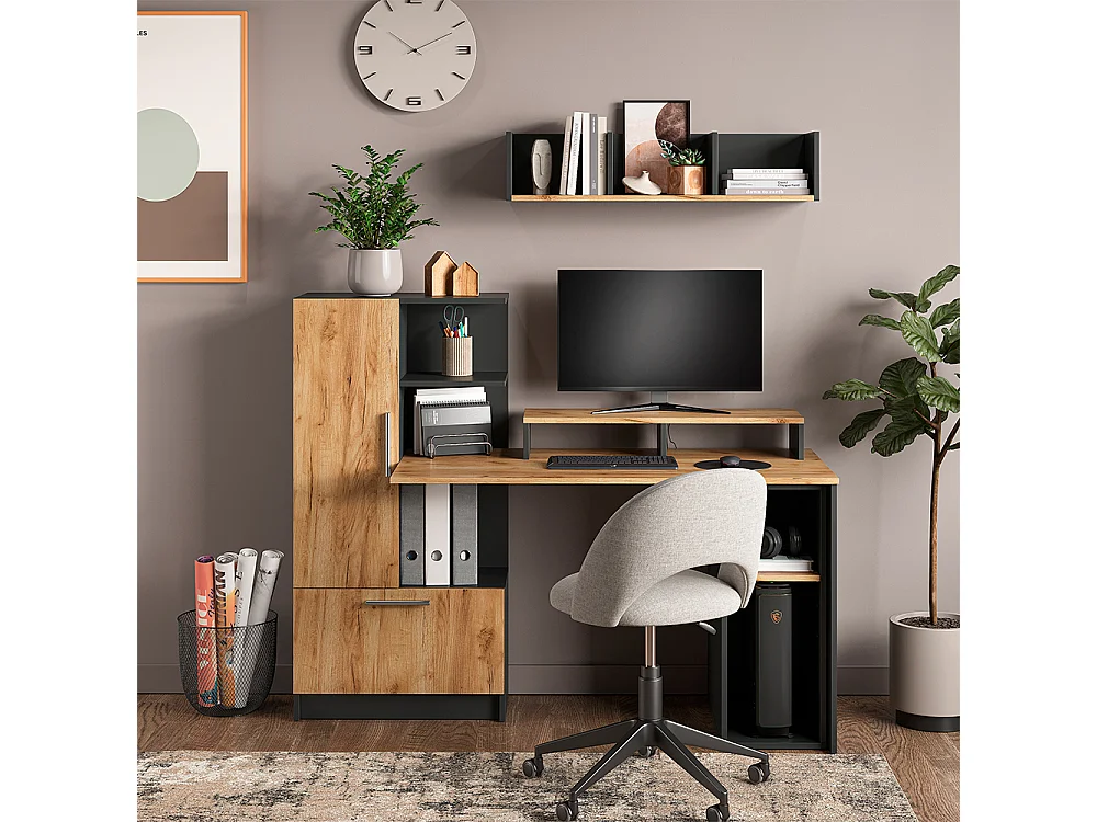 Bureau anthracite/chêne de force doré 150x59x120 tomy