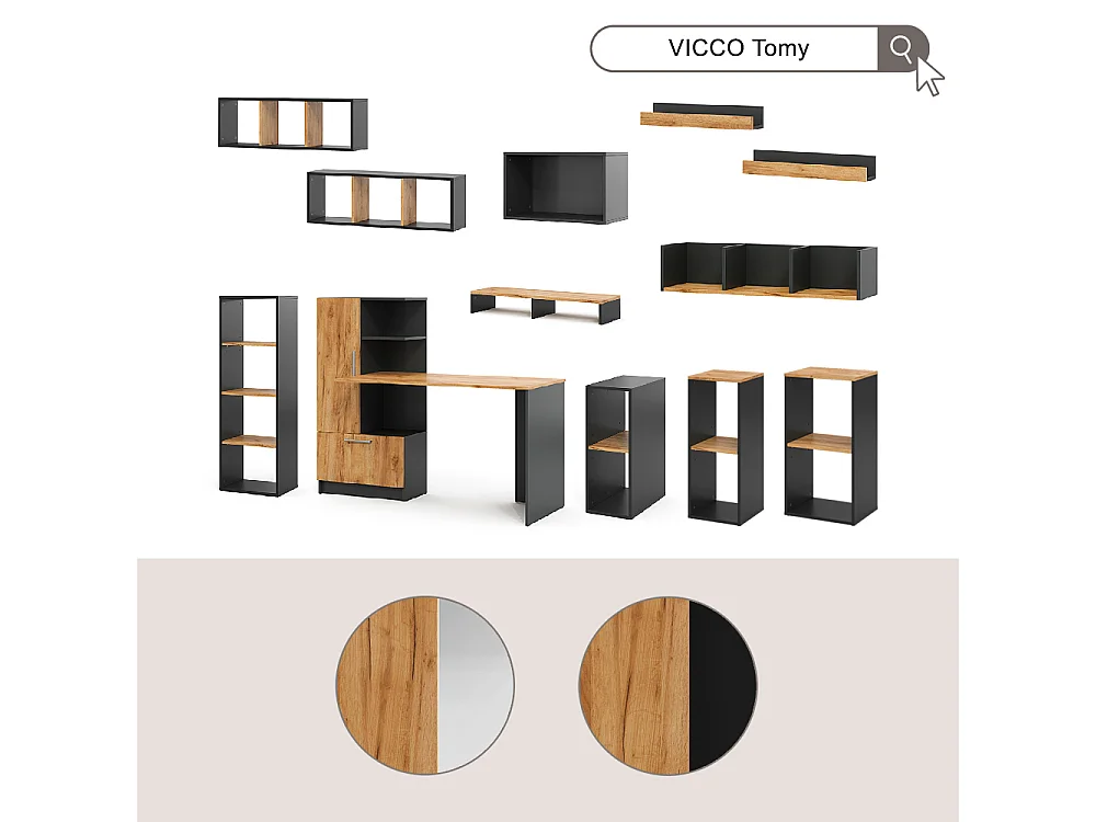 Bureau anthracite/chêne de force doré 150x59x120 tomy