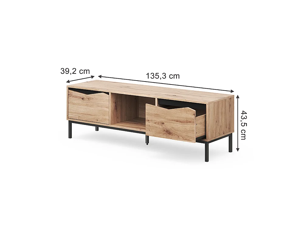 Lowboard dąb/czarny 135.3x39.2x43.5 elvano