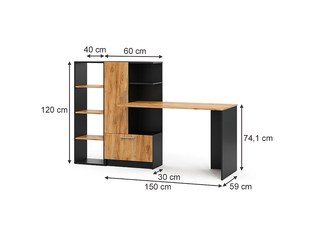 Bureau anthracite/chêne de force doré 150x59x120 tomy