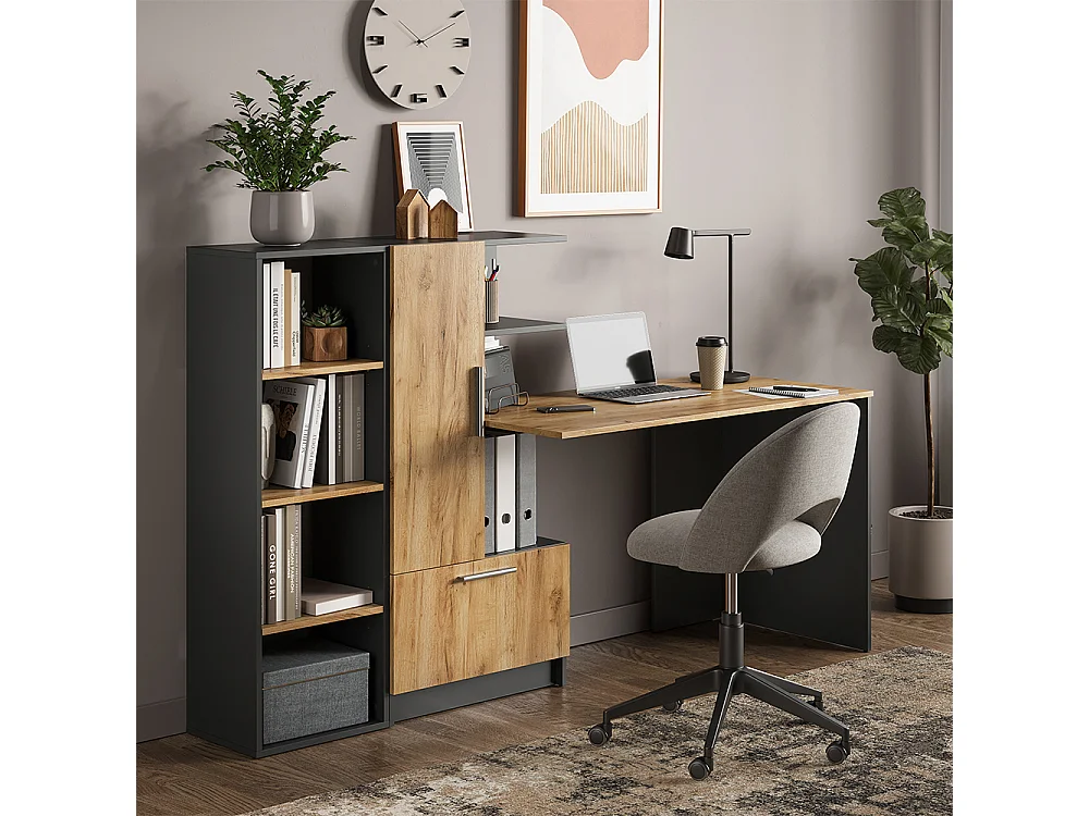 Bureau anthracite/chêne de force doré 150x59x120 tomy