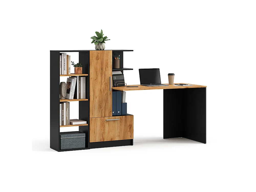 Bureau anthracite/chêne de force doré 150x59x120 tomy