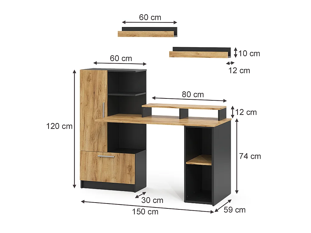 Bureau anthracite/chêne de force doré 150x59x120 tomy