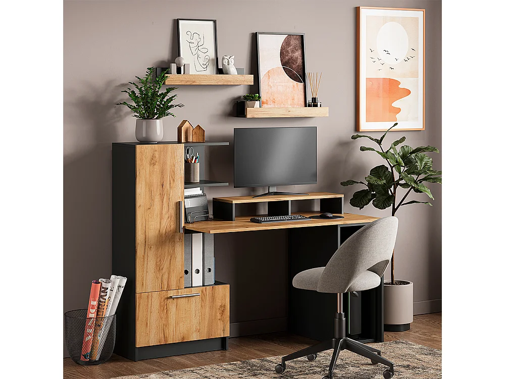 Bureau anthracite/chêne de force doré 150x59x120 tomy