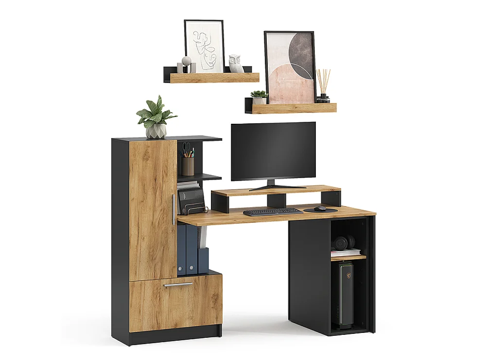 Bureau anthracite/chêne de force doré 150x59x120 tomy