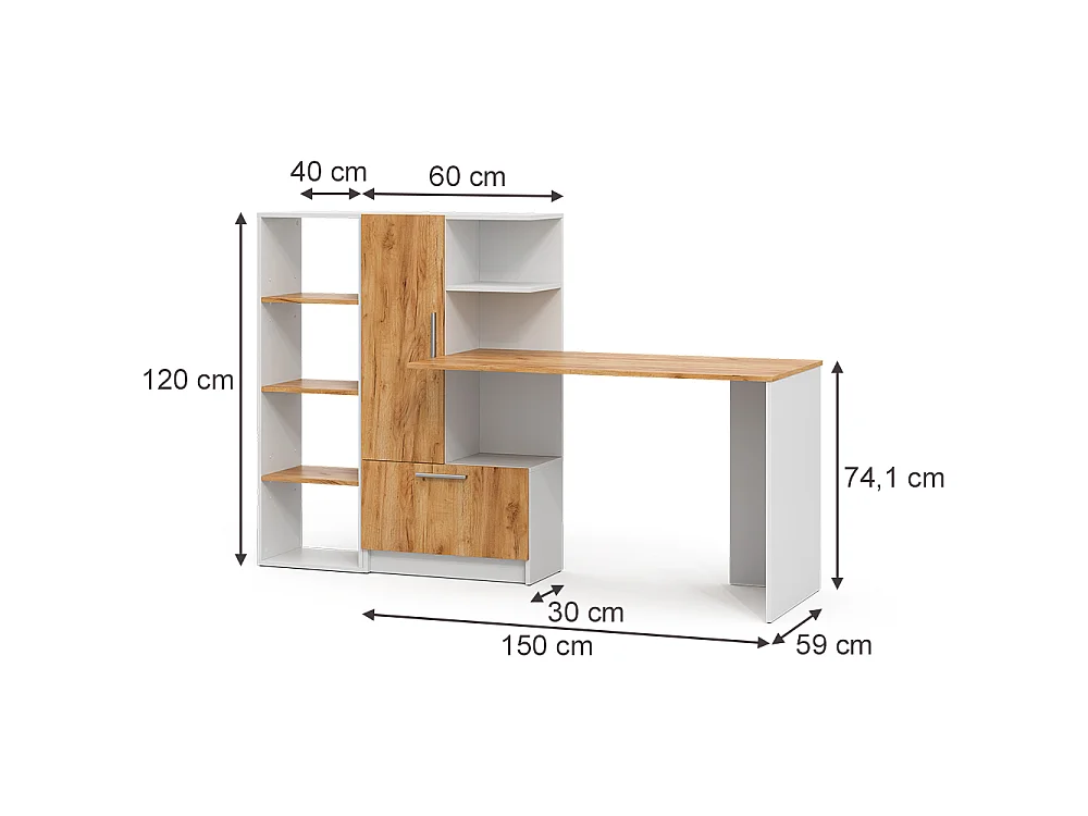 Bureau wit/goudkleurig eiken 150x59x120 tomy