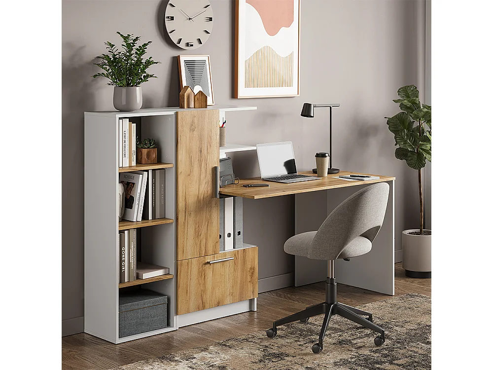 Bureau wit/goudkleurig eiken 150x59x120 tomy