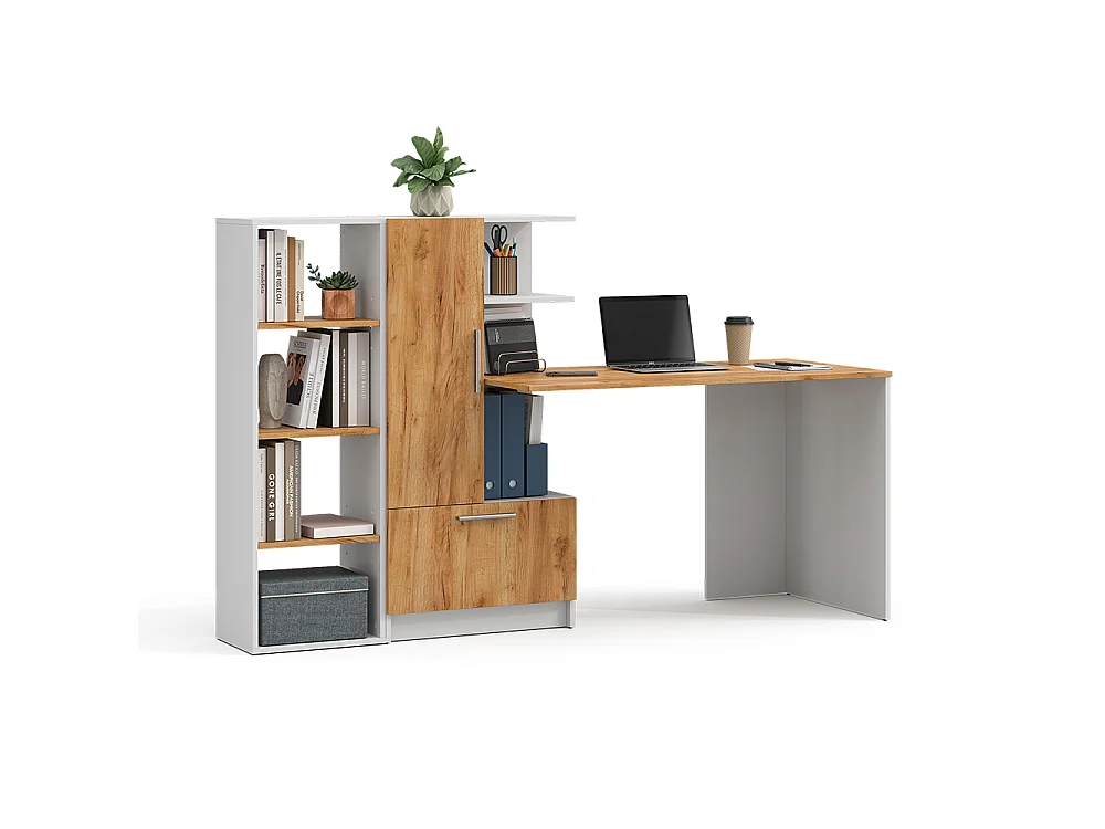 Bureau wit/goudkleurig eiken 150x59x120 tomy