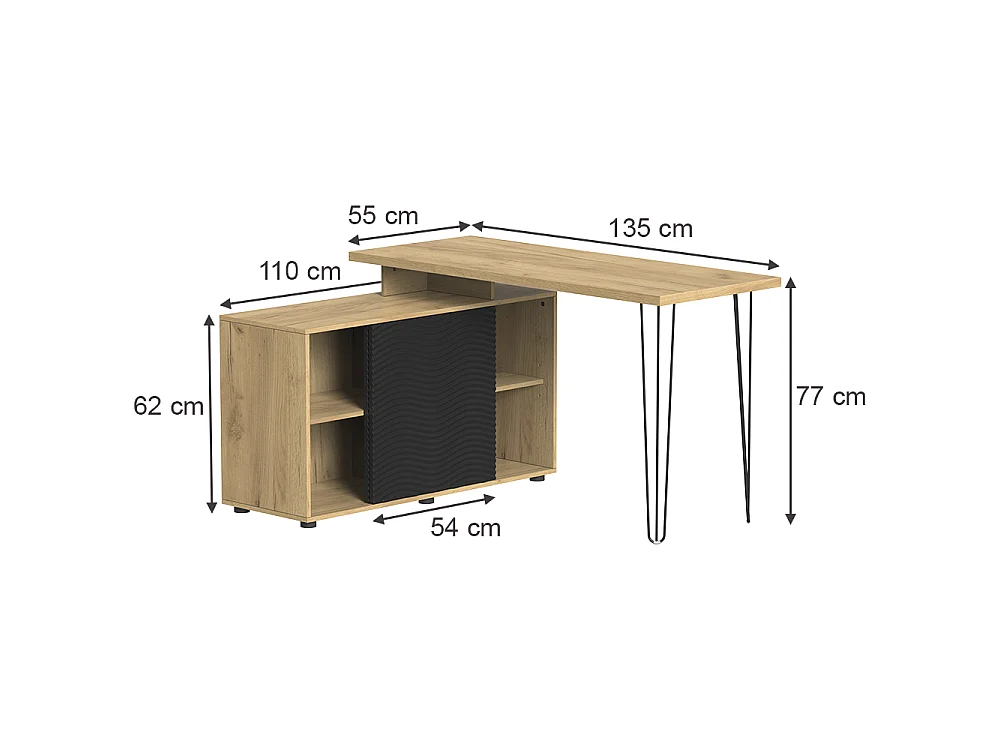 Hoekbureau zwart 135x55x77 notivo