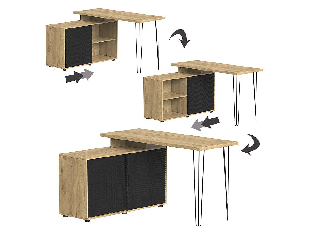 Hoekbureau zwart 135x55x77 notivo