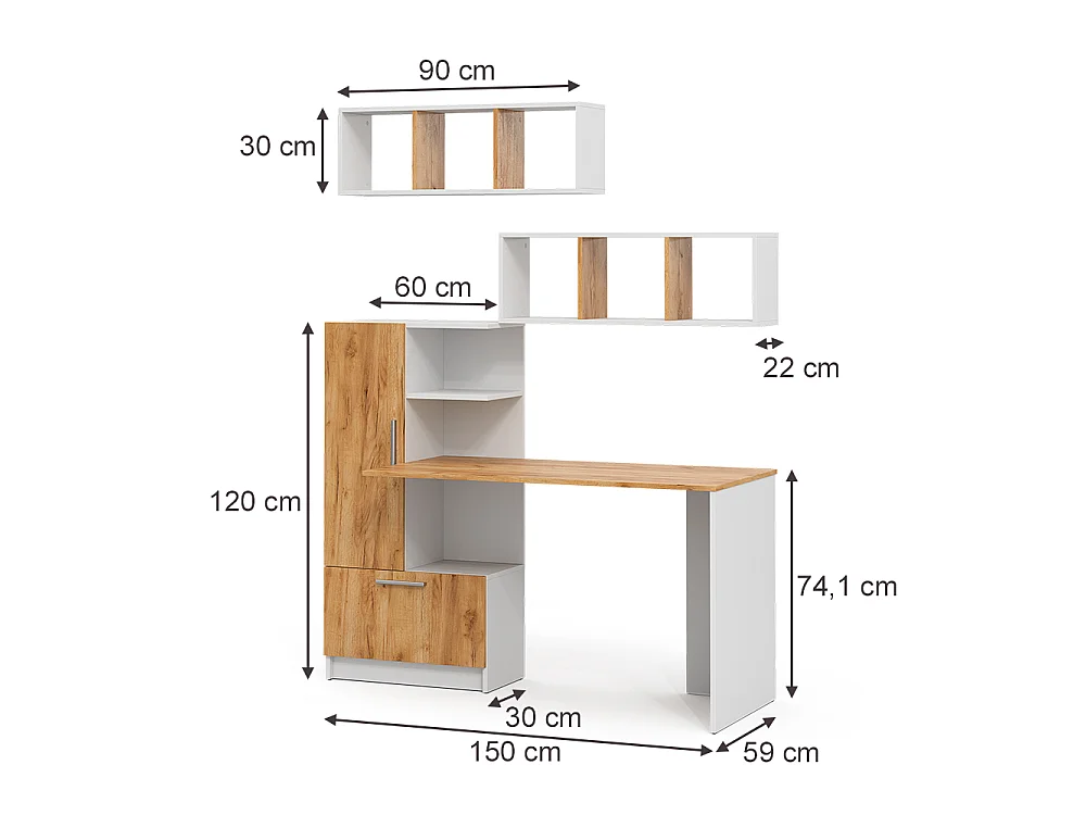 bureauset wit/goudkleurig eiken 150x59x120 tomy