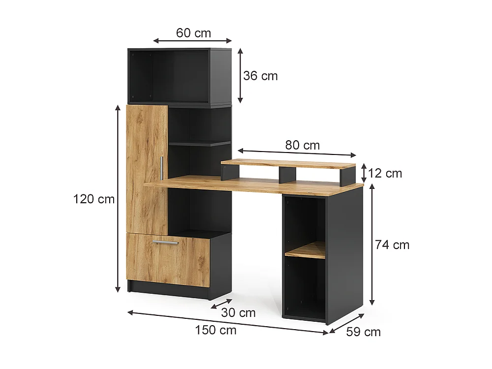 Bureau anthracite/chêne de force doré 150x59x120 tomy