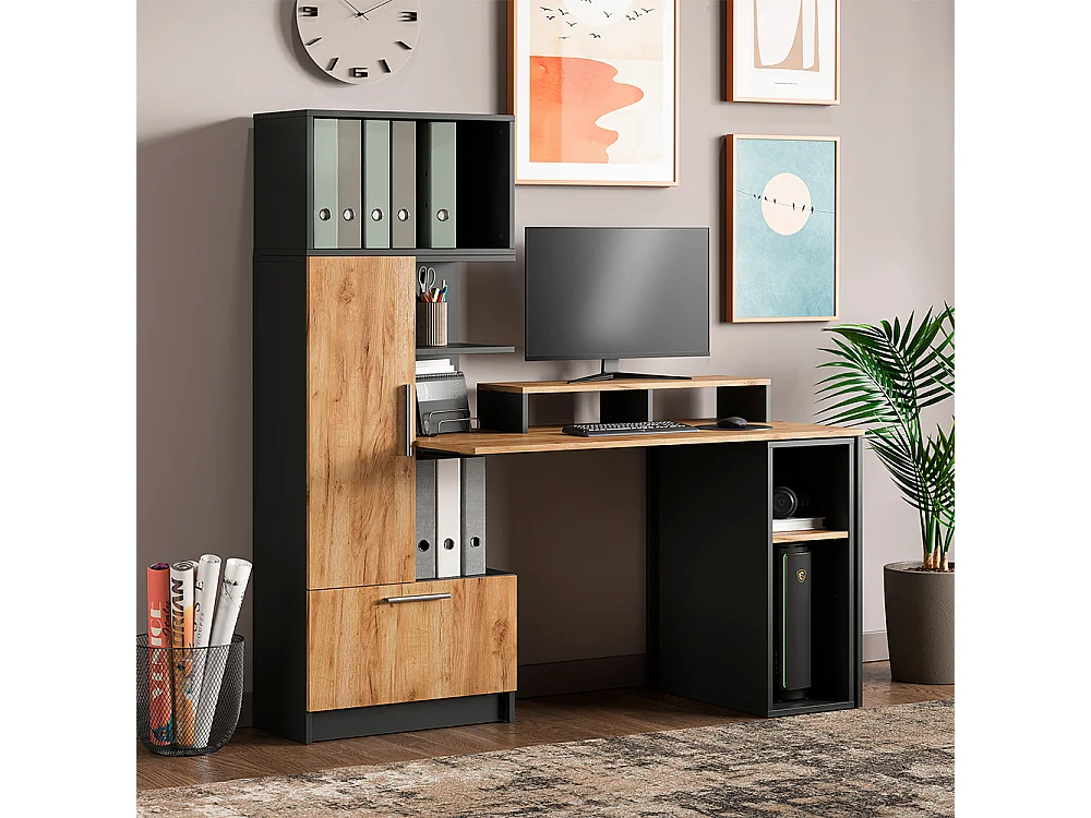 Bureau anthracite/chêne de force doré 150x59x120 tomy