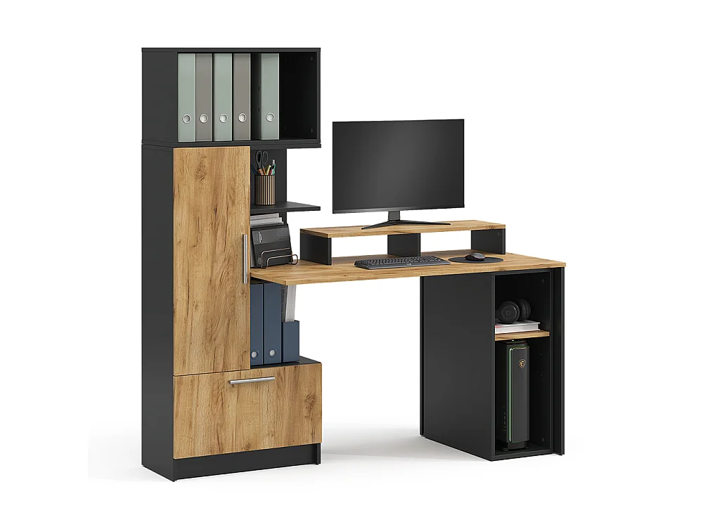 Bureau anthracite/chêne de force doré 150x59x120 tomy