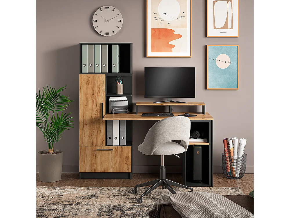 Bureau anthracite/chêne de force doré 150x59x120 tomy