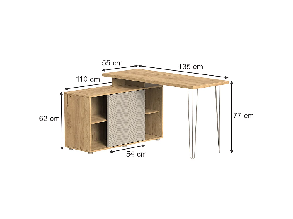 Hoekbureau kasjmier 135x55x77 notivo