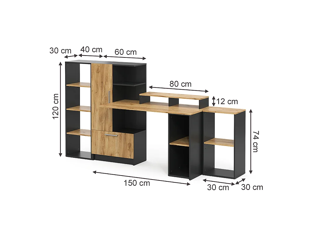 Bureau anthracite/chêne de force doré 150x59x120 tomy