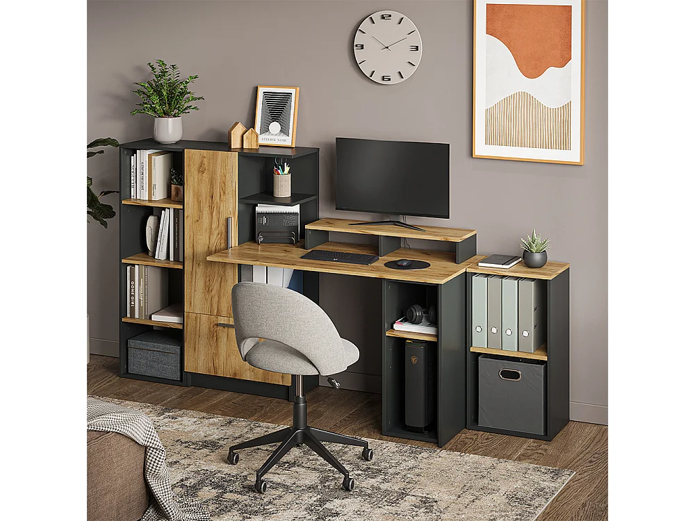 Bureau anthracite/chêne de force doré 150x59x120 tomy