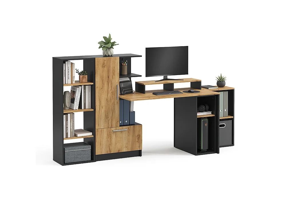 Bureau anthracite/chêne de force doré 150x59x120 tomy