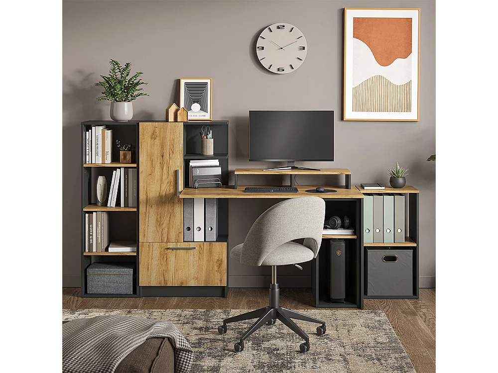 Bureau anthracite/chêne de force doré 150x59x120 tomy
