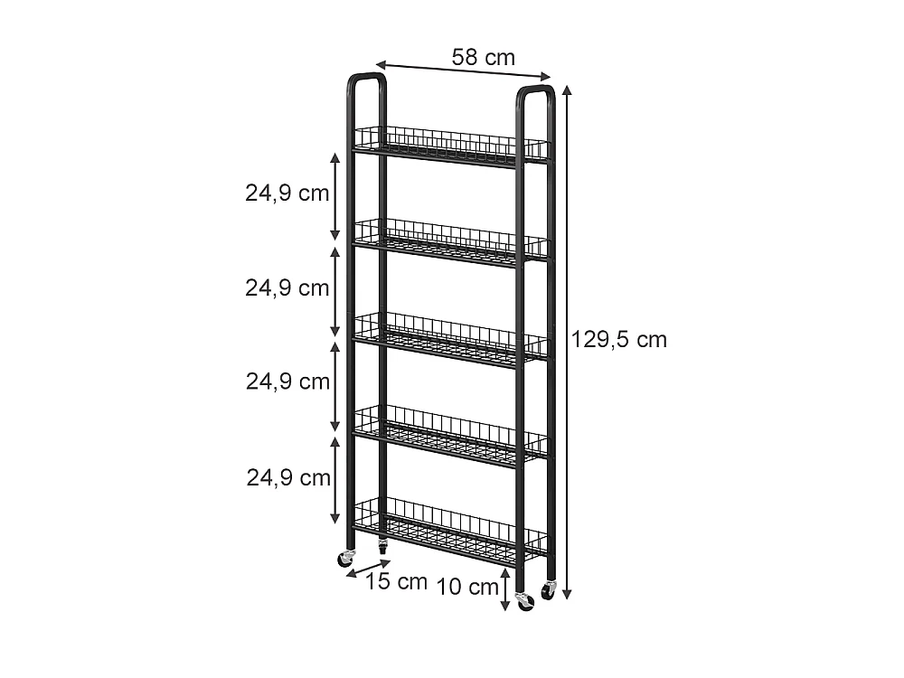 Verrijdbaar ladeblok zwart 58x15x129.5 rolivo