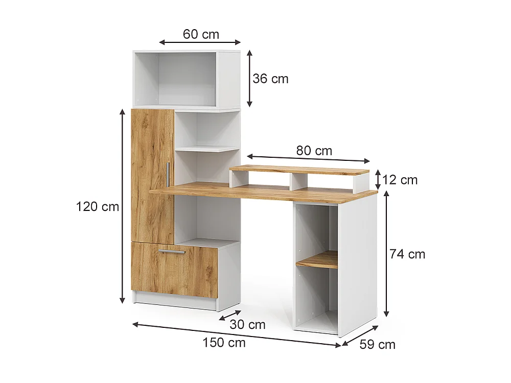 Bureau wit/goudkleurig eiken 150x59x120 tomy