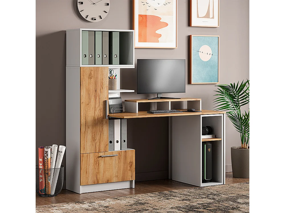 Bureau wit/goudkleurig eiken 150x59x120 tomy
