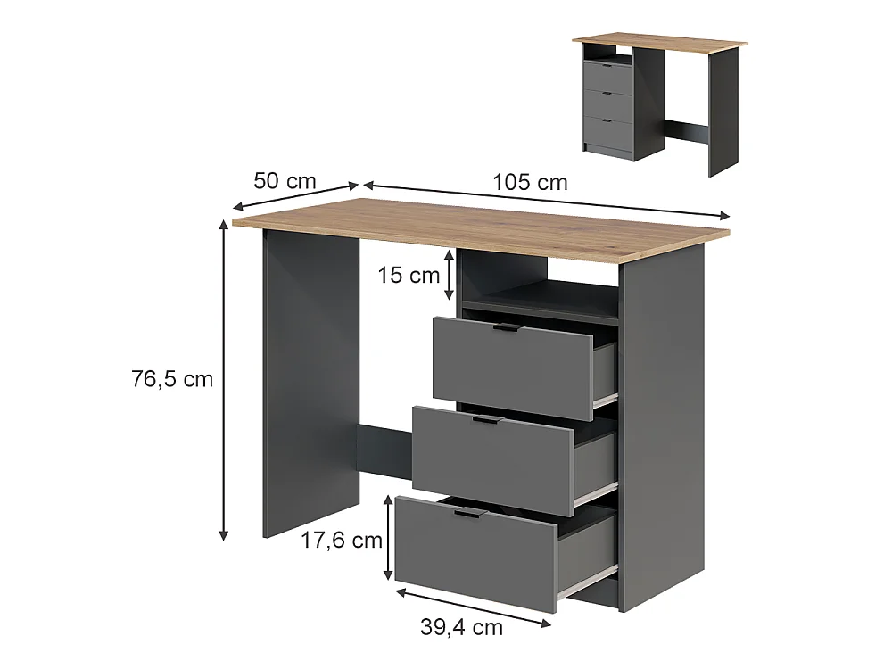 Bureau anthracite/artisan 105x50x76.5 meiko