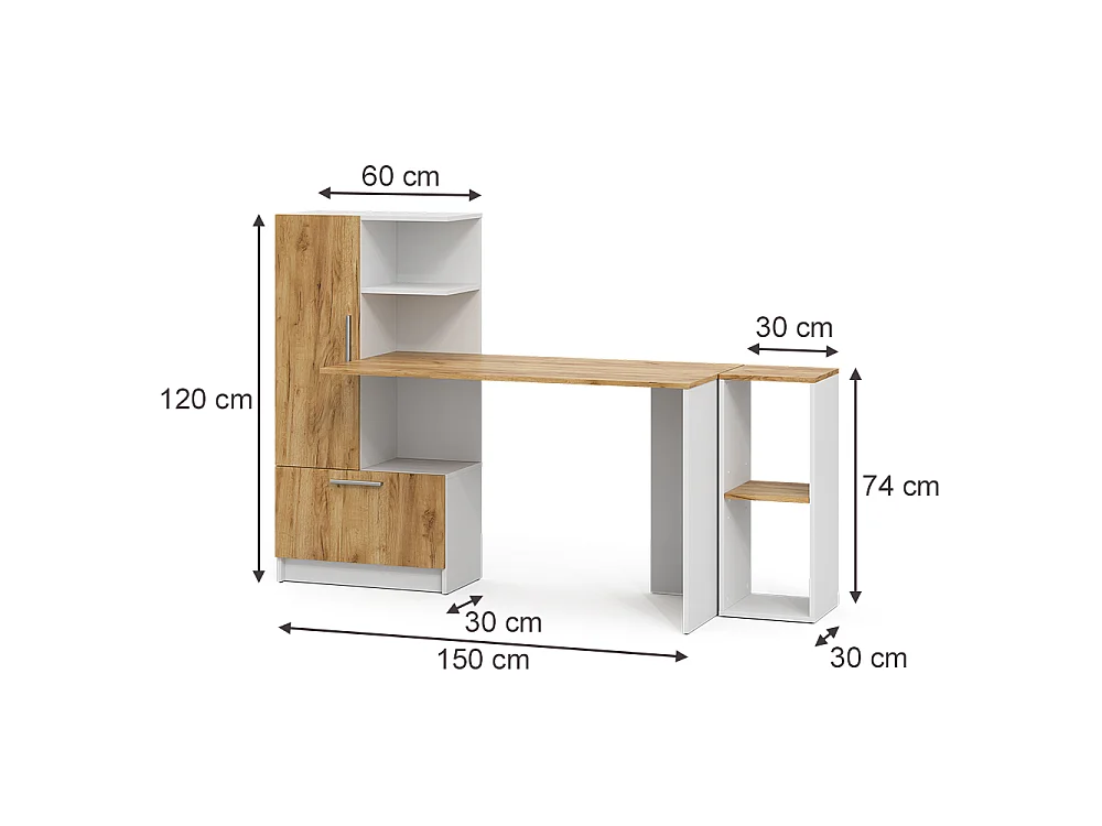 Bureau wit/goudkleurig eiken 150x59x120 tomy