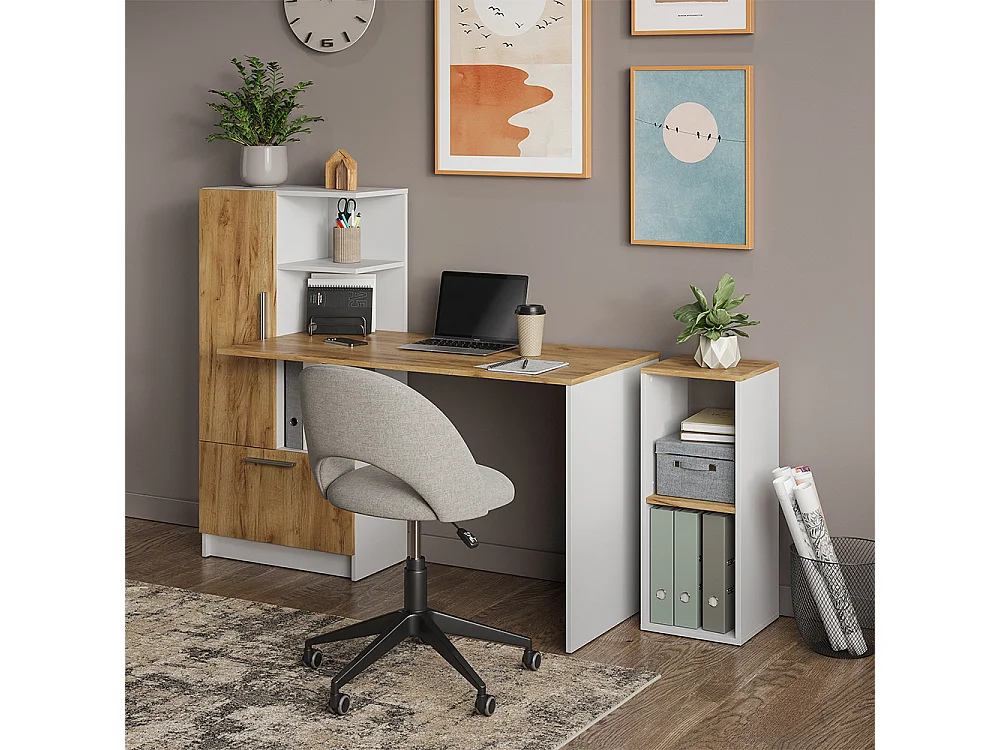 Bureau wit/goudkleurig eiken 150x59x120 tomy