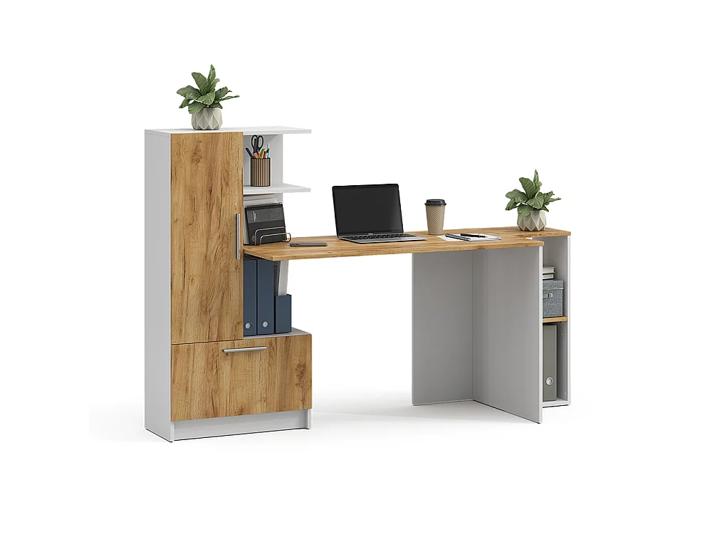 Bureau wit/goudkleurig eiken 150x59x120 tomy