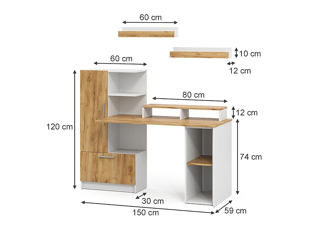 Bureau wit/goudkleurig eiken 150x59x120 tomy