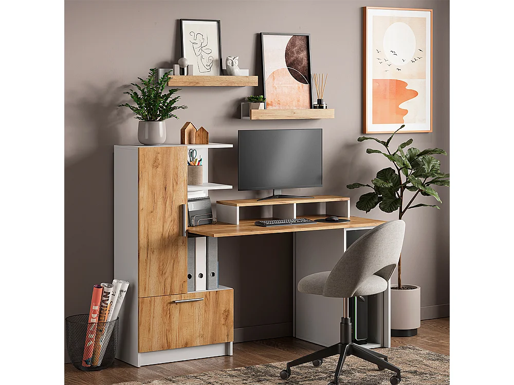 Bureau wit/goudkleurig eiken 150x59x120 tomy