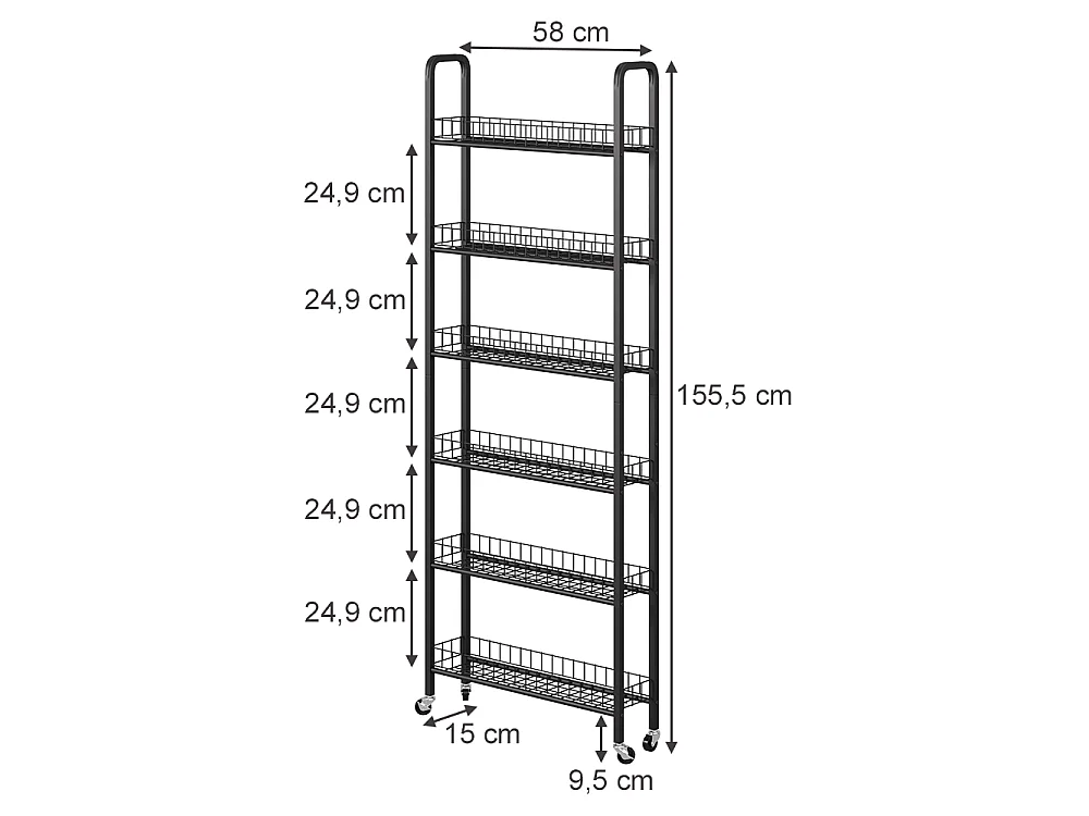 Verrijdbaar ladeblok zwart 58x15x155.5 rolivo