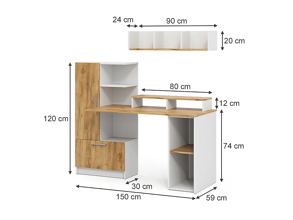 Bureau wit/goudkleurig eiken 150x59x120 tomy