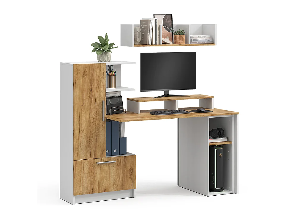 Bureau wit/goudkleurig eiken 150x59x120 tomy