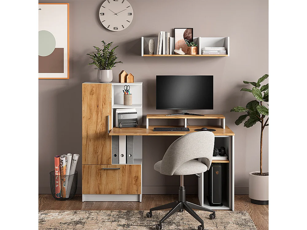 Bureau wit/goudkleurig eiken 150x59x120 tomy