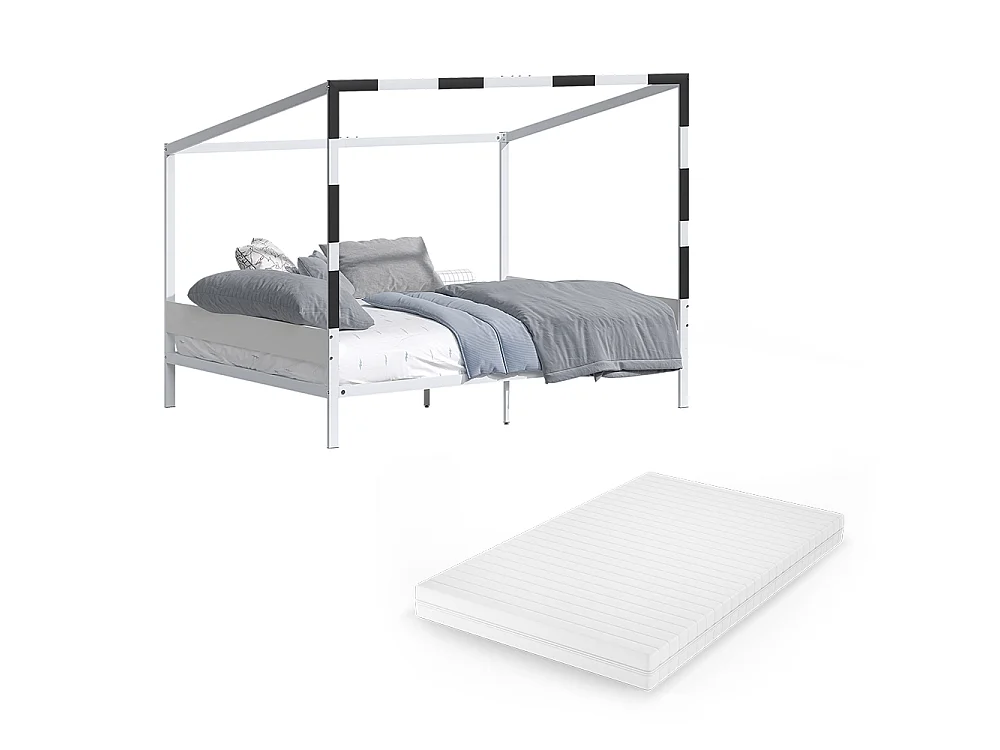 Lit pour enfant blanc/noir 145x205x160 goal