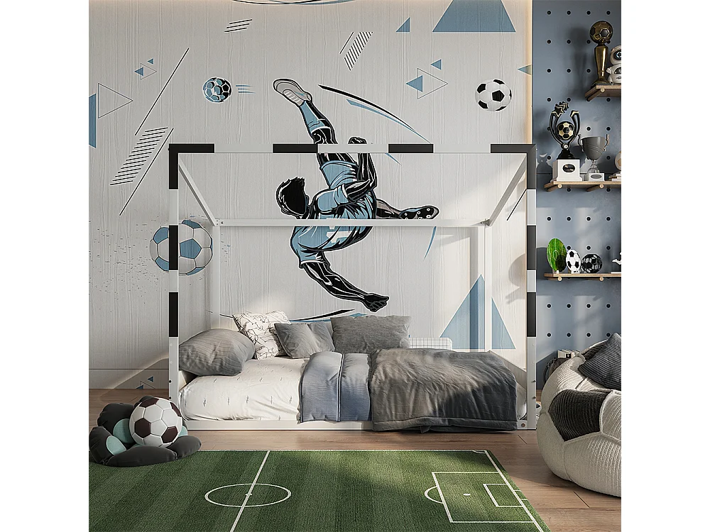 Lit pour enfant blanc/noir 145x205x160 goal