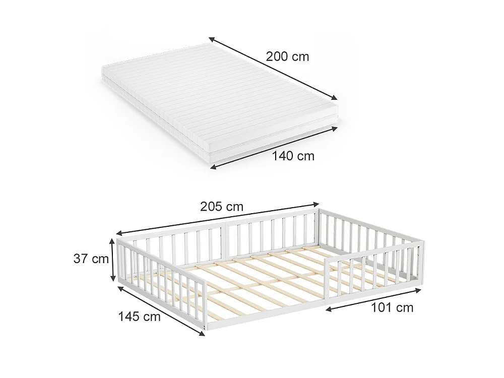Lit pour enfant blanc 205x145x37 minno