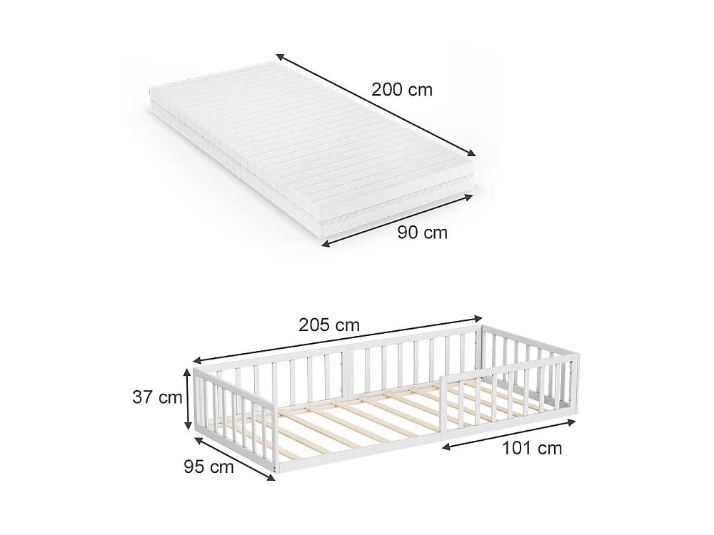 Lit pour enfant blanc 205x95x37 minno