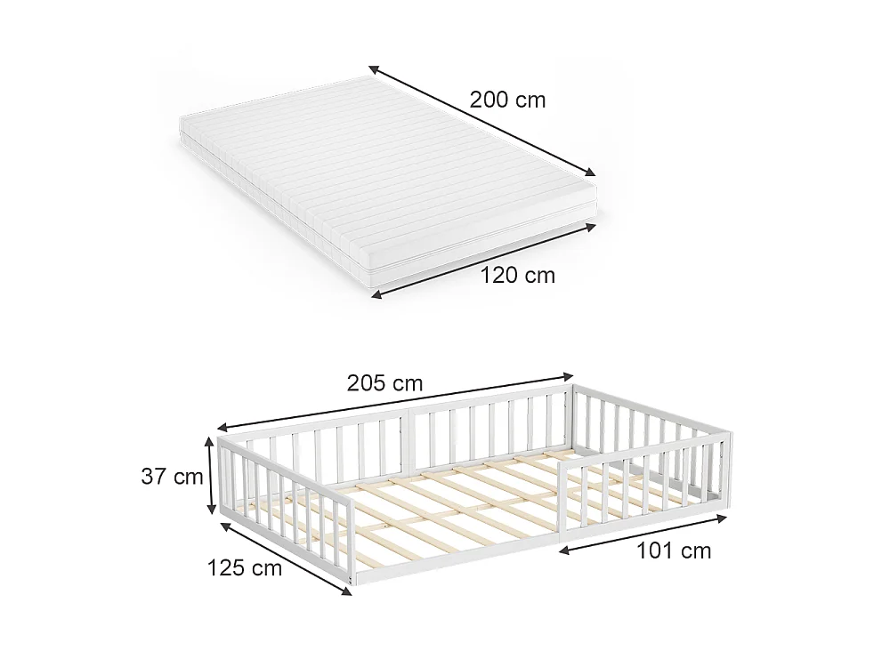 Lit pour enfant blanc 205x125x37 minno