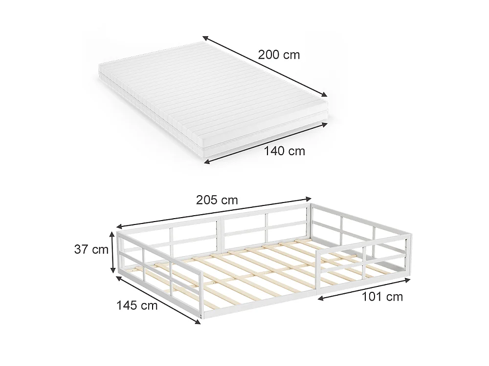 Lit pour enfant blanc 205x145x37 minno