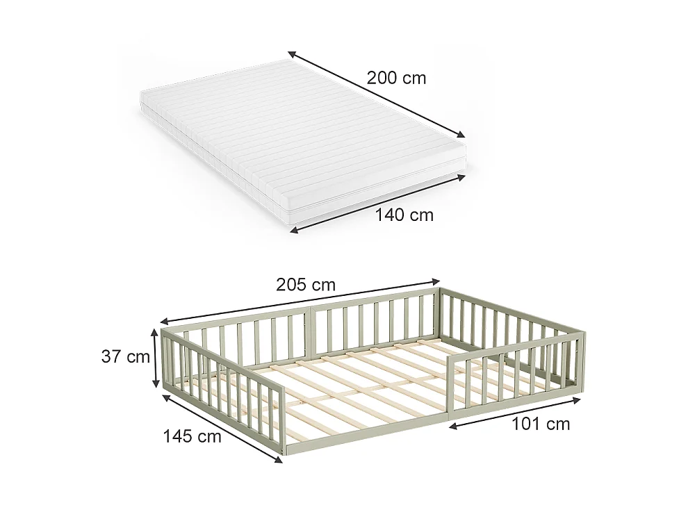 Lit pour enfant grège 205x145x37 minno