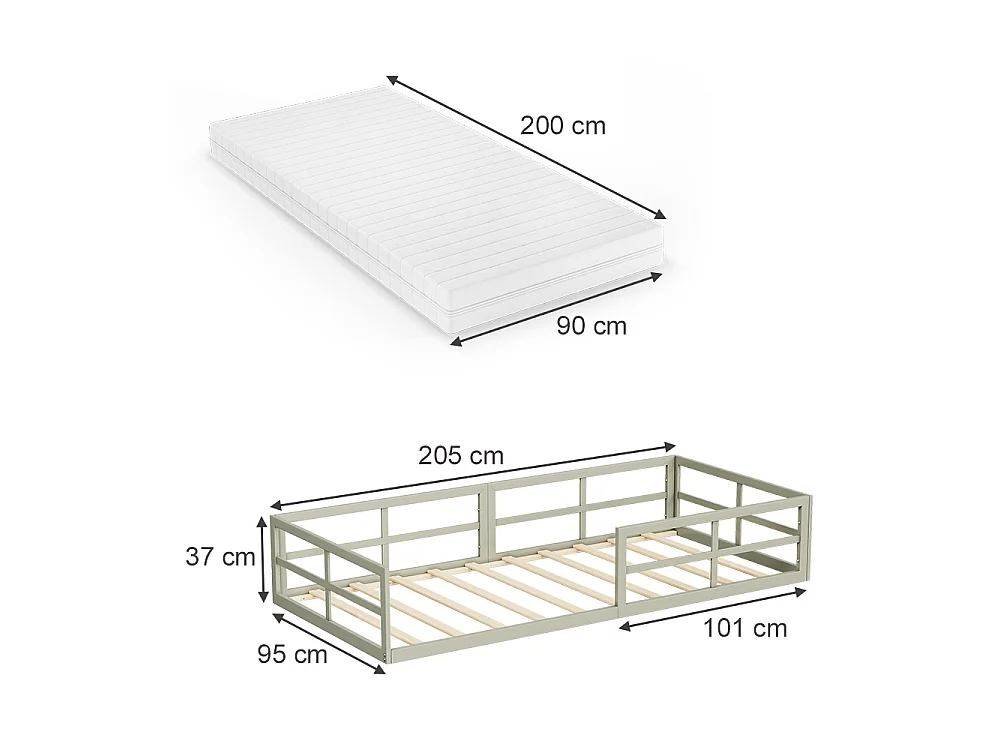 Lit pour enfant grège 205x95x37 minno